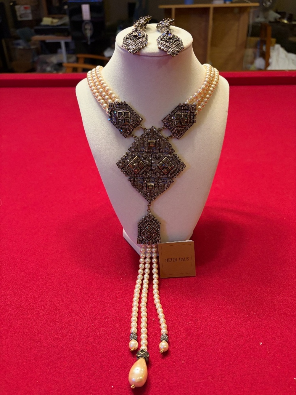 Heidi Daus Art Deco Pearl Crystal Necklace Earrings Set NIB